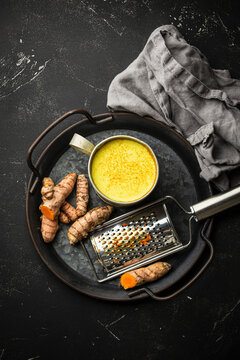 Healthy warm beverage for boosting immune system - turmeric golden milk