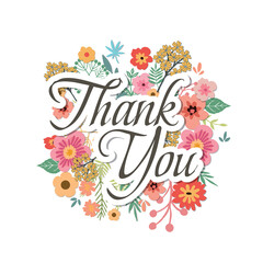 Beautiful isolated floral card with thank you phrase typography