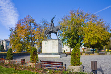 Monument to Jan Zamoyski in front of the Zamoyski Palace in Zamosc, Poland