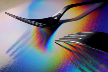 metal forks on dark background
