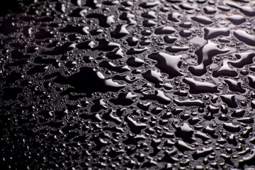 close-up drops of water on dark background