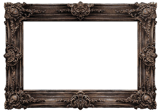 Decorative frame for paintings or photos. Handcrafted illustration with classic antique framework.	