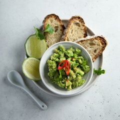 Homemade avocado dip with chili pepper