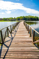 Nong Yai Pond and Wooden Bridge in Chumphon, Thailand