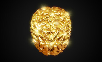 Golden brains on black background, 3D rendering image
