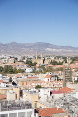 Fototapeta premium Beautiful view of the Turkish part of the city and the flag in Nicosia, Cyprus