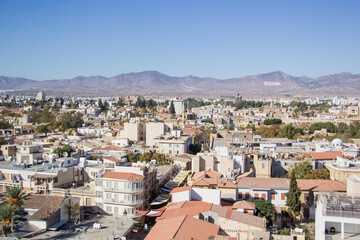 Beautiful view of the Turkish part of the city and the flag in Nicosia, Cyprus