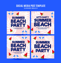 Fototapeta premium Summer Day - Beach Party Web Banner for Social Media Square Poster, banner, space area and background