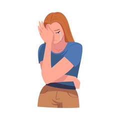 Crying Woman Character Weeping and Sobbing from Sorrow and Grief Feeling Sad and Upset Vector Illustration