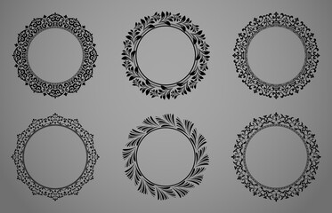 Set of decorative frames Elegant vector element for design in Eastern style, place for text. Floral black and white borders. Lace illustration for invitations and greeting cards.