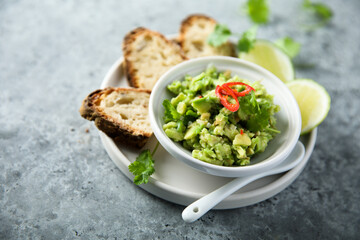Homemade avocado dip with chili pepper