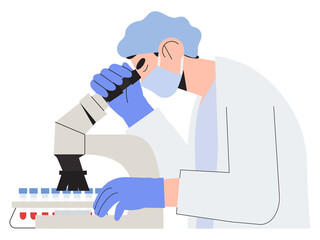 Doctor or scientist doing biochemical test analyses. Male medical or health care worker with test tube results or blood specimens. Concept for hospital, private clinic or commercial health center.