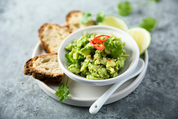 Homemade avocado dip with chili pepper