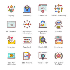Digital Marketing Filled Icons - Stroked, Vectors
