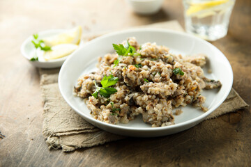 Buckwheat with mushroom and onion