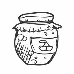 Jar of honey or glass jar, outline vector. Retro style.