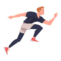 Man Character Running in Sportswear and Trainers Engaged in Sport Training and Workout Vector Illustration