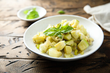 Homemade courgette ragout with fresh basil