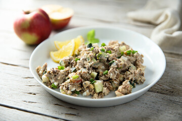 Homemade herring tartare with apple