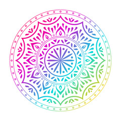 Round gradient color mandala on white isolated background. Abstract mandala design for yoga, meditation poster, banner, wallpaper