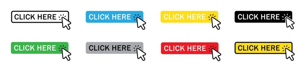 Click here icon. Click here with hand clicking icon, vector illustration