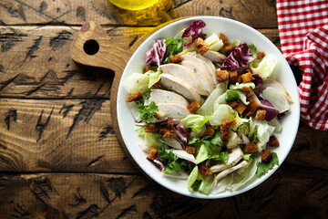 Healthy chicken salad with croutons