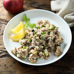 Homemade herring tartare with apple