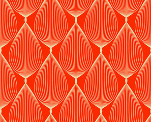 retro style line art wallpaper tile in bright red ivory - 513942978