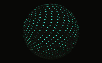 dashed hollow sphere in turquoise on black - 513942983