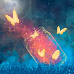 butterfly flying in the night.