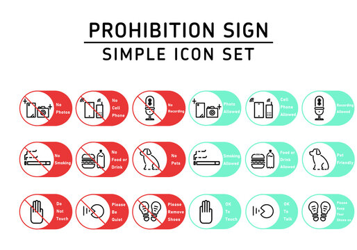 シンプルで可愛い注意・禁止・指示マークのピクトグラムアイコンセット　Prohibition sign simple icon set