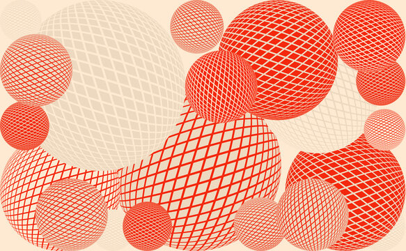 abstract textured spheres floating red ivory