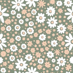 Small white and pink flowers on background vector seamless pattern. Vintage floral background. Seamless vector pattern for design and fashion prints. Ditsy style.