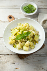 Homemade courgette ragout with fresh basil