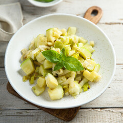 Homemade courgette ragout with fresh basil