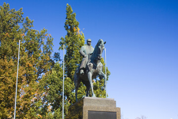 Monument to Marshal Jozef Pilsudski on the horse at Lithuanian Square in Lublin - obrazy, fototapety, plakaty