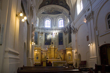 Interior of Dominican Church of St Stanislaus Bishop and Martyr in Old Town in Lublin - obrazy, fototapety, plakaty
