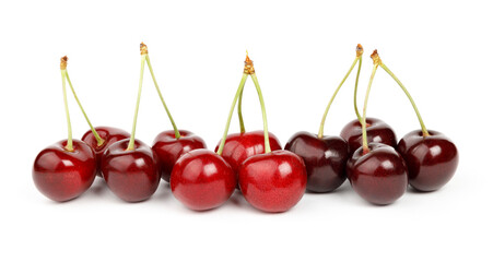 Ripe sweet red cherry isolated on white background.