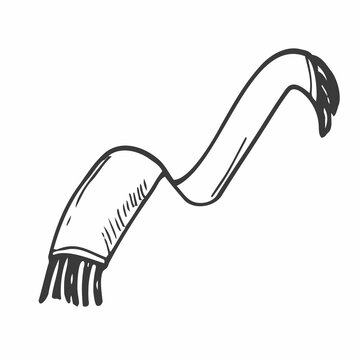 recommend clip art: Warm striped knitted scarf isolated on a white background. Vector flat Doodle illustration. Coloring, drawing a single black line. A sketch of the scarf, design element, icon.