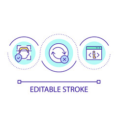 User identity verification loop concept icon. Facial recognition. Sensitive information protection abstract idea thin line illustration. Isolated outline drawing. Editable stroke. Arial font used