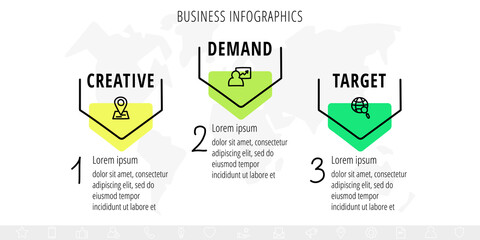 Vector arrows infographic design. Modern business presentation and infographics with three steps, options. Graphic timeline for app, website, interface, levels, diagram, banner, presentations