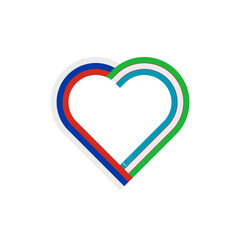 unity concept. heart ribbon icon of russia and uzbekistan flags. vector illustration isolated on white background