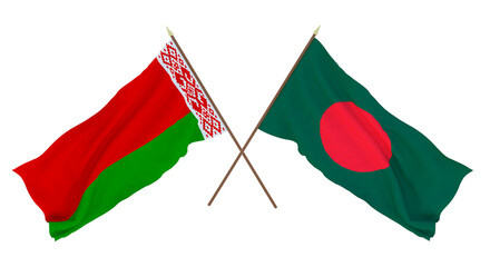 Background for designers, illustrators. National Independence Day. Flags Belarus and Bangladesh