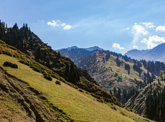 Fototapeta na wymiar the slopes of the Tien Shan mountains the Zailiysky Alatau ridge near Almaty the Shimbulak ski resort