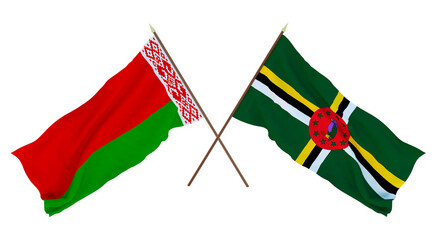 Background for designers, illustrators. National Independence Day. Flags Belarus and Dominica