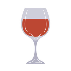 Glass of red wine. A pleasant alcoholic drink. Wine drink label, emblem for bar, restaurant. Flat vector illustration isolated on white background