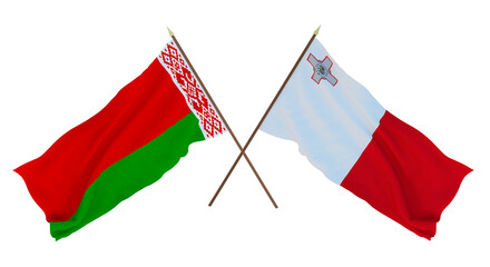 Background for designers, illustrators. National Independence Day. Flags Belarus and Malta