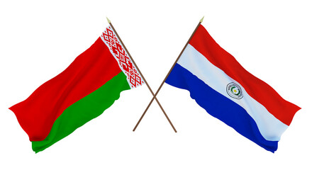 Background for designers, illustrators. National Independence Day. Flags Belarus and Paraguay