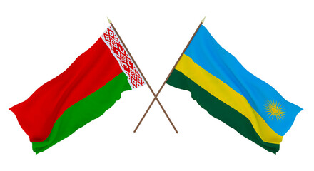 Background for designers, illustrators. National Independence Day. Flags Belarus and Rwanda