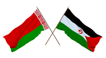 Background for designers, illustrators. National Independence Day. Flags Belarus and Sahrawi Arab Democratic Republic